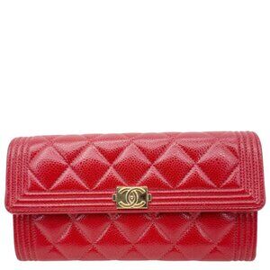 Chanel  Boy Flap Large Quilted Caviar Leather Wallet Red